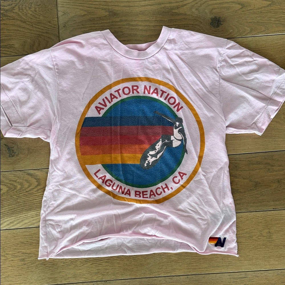 Aviator Nation Kids Pink Graphic Tee with Rainbow Design